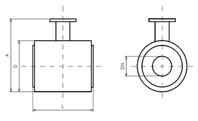 Размеры бесфланцевой версии